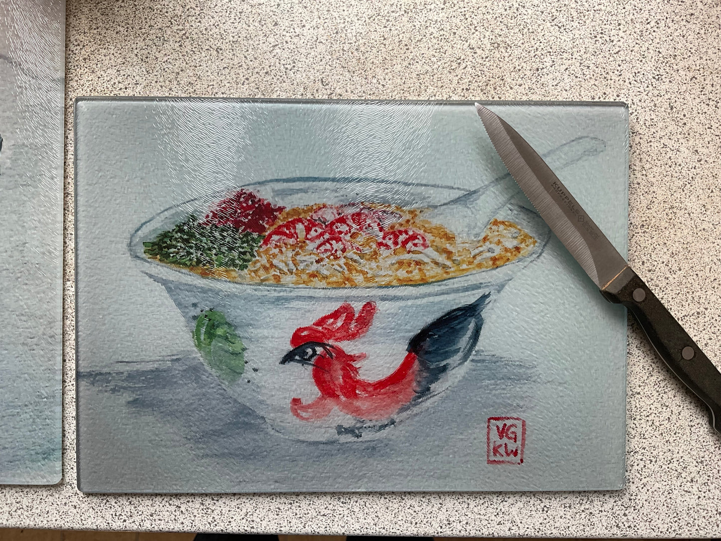 Laksa in a Chicken Bowl Glass Chopping Board / Trivet  - Small