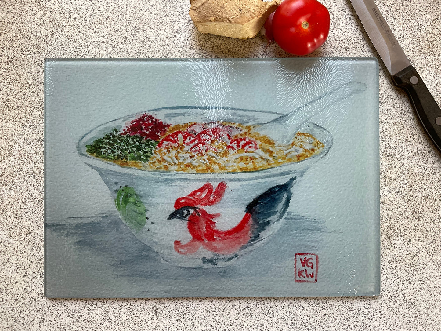 Laksa in a Chicken Bowl Glass Chopping Board / Trivet  - Small